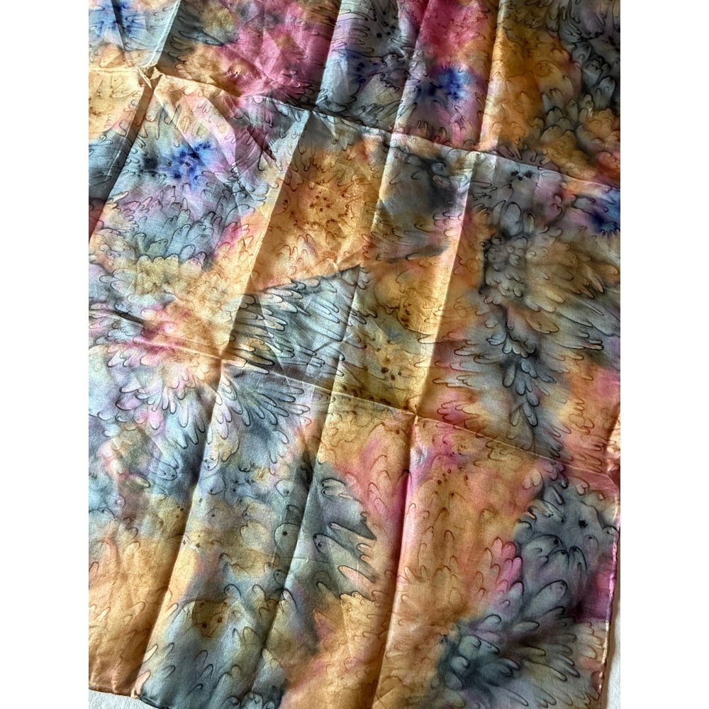 Vintage Silk Square Scarf Womens OS Multicolor Hand Painted Abstract Floral Art - Picture 4 of 10